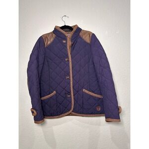 Zara Woman Purple Quilted Equestrian Jacket Leather Patches Corduroy Trim Medium